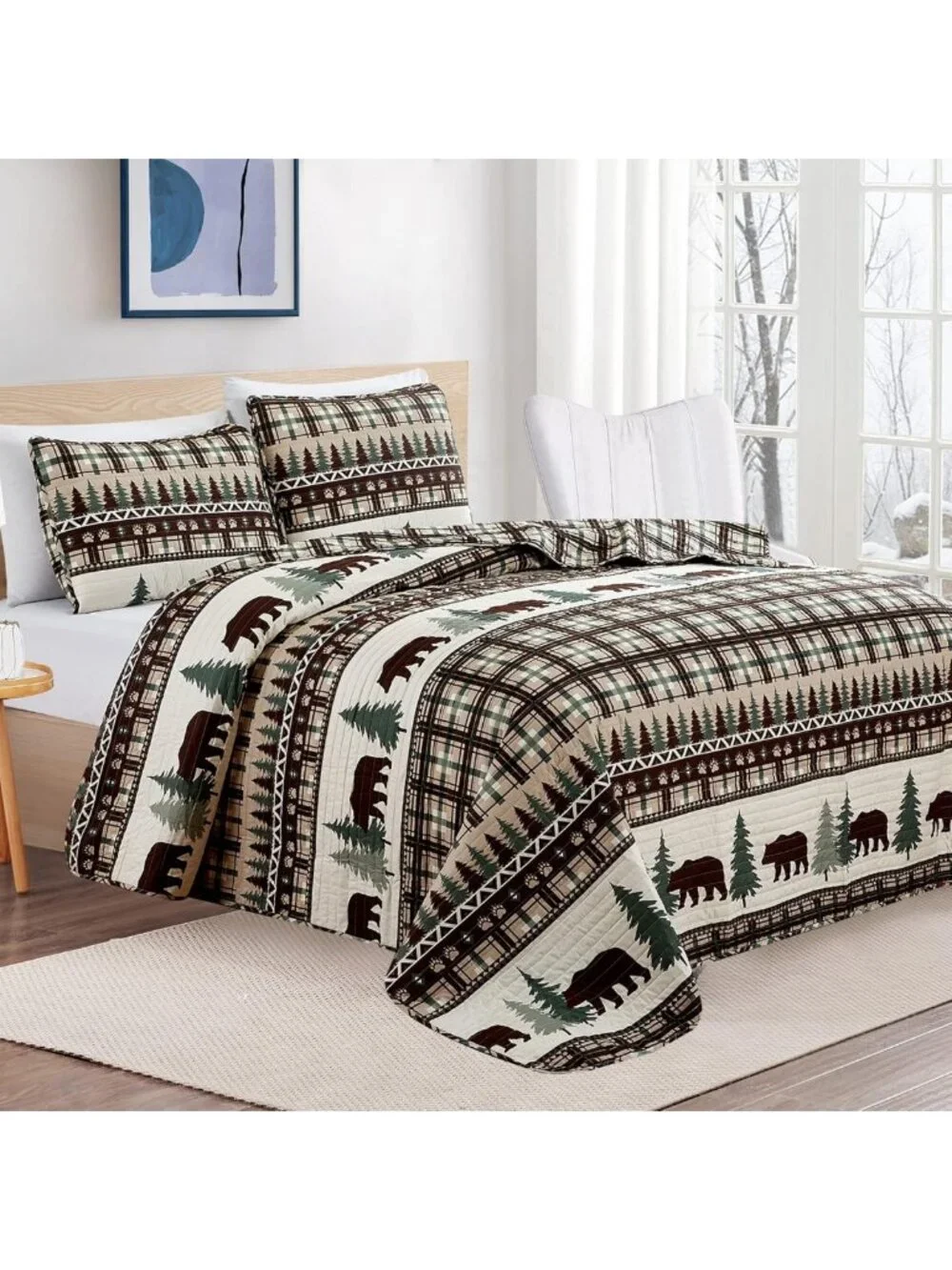 Reversible 3-Piece Quilt Set with Shams | Soft Lightweight Bedspread | Rustic
